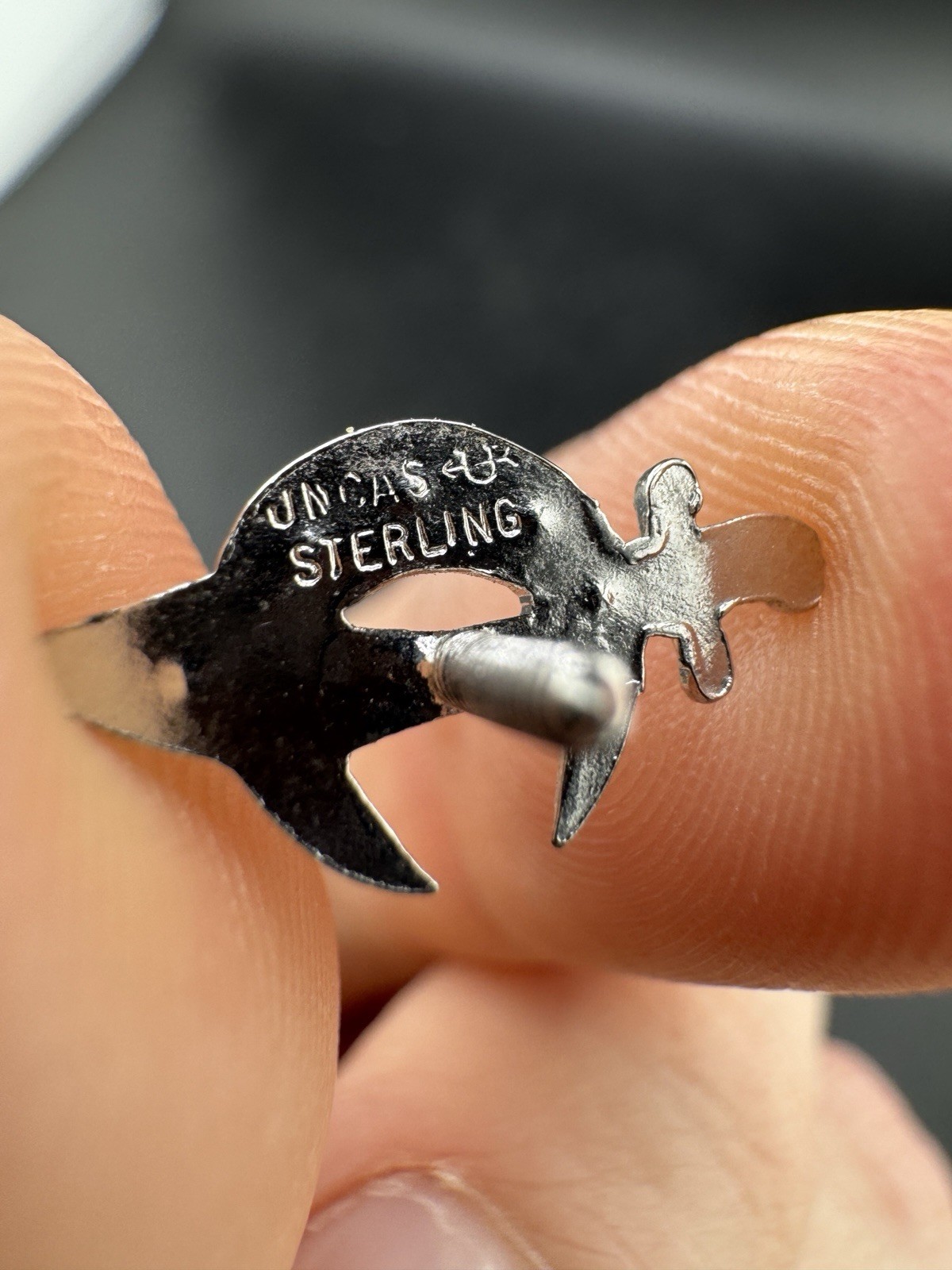 925 Sterling Silver Vintage C Z Crescent and Sable Pin No Backing