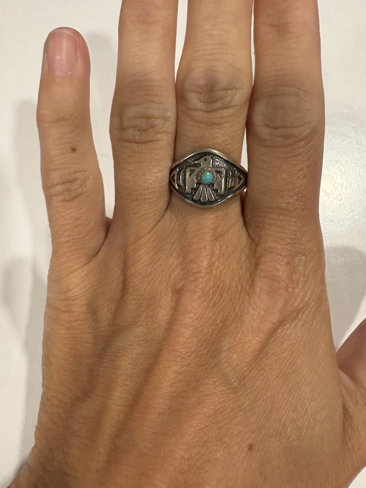 Bell Trading Post Native American Thunderbird Motif Ring Sterling Silver Size 8