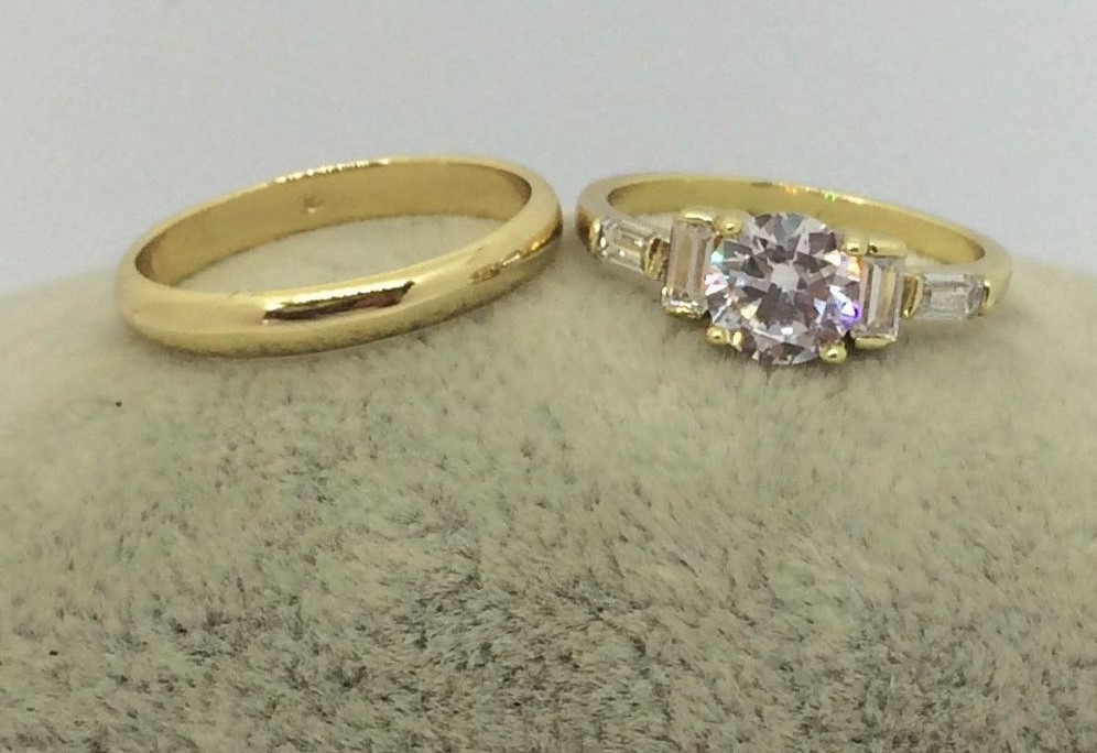 14k gold plated Imitation Diamonds Bridal Engagement Wedding Ring Set LY35