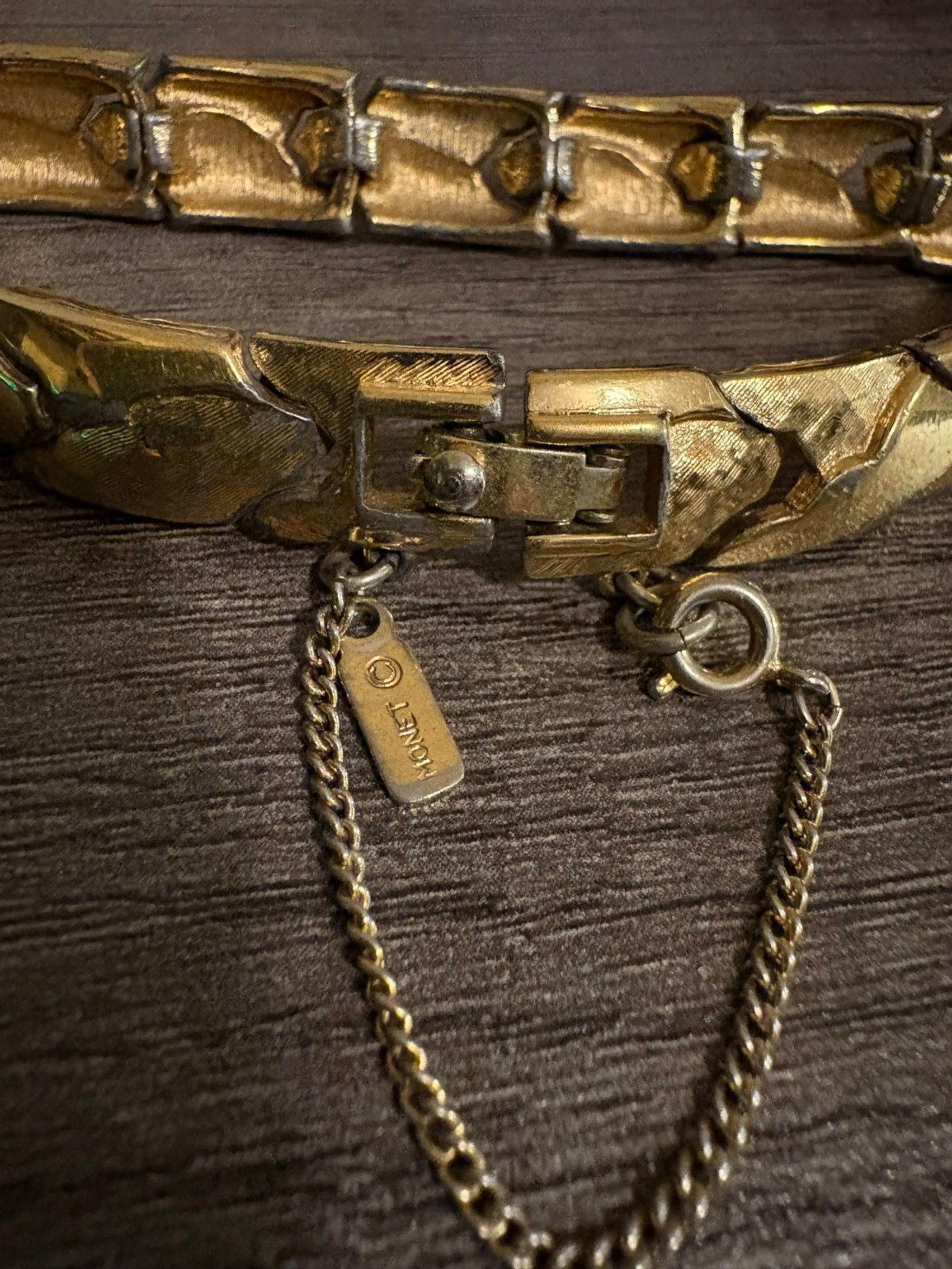 Vintage Monet Gold Tone Bracelet with Safety Chain