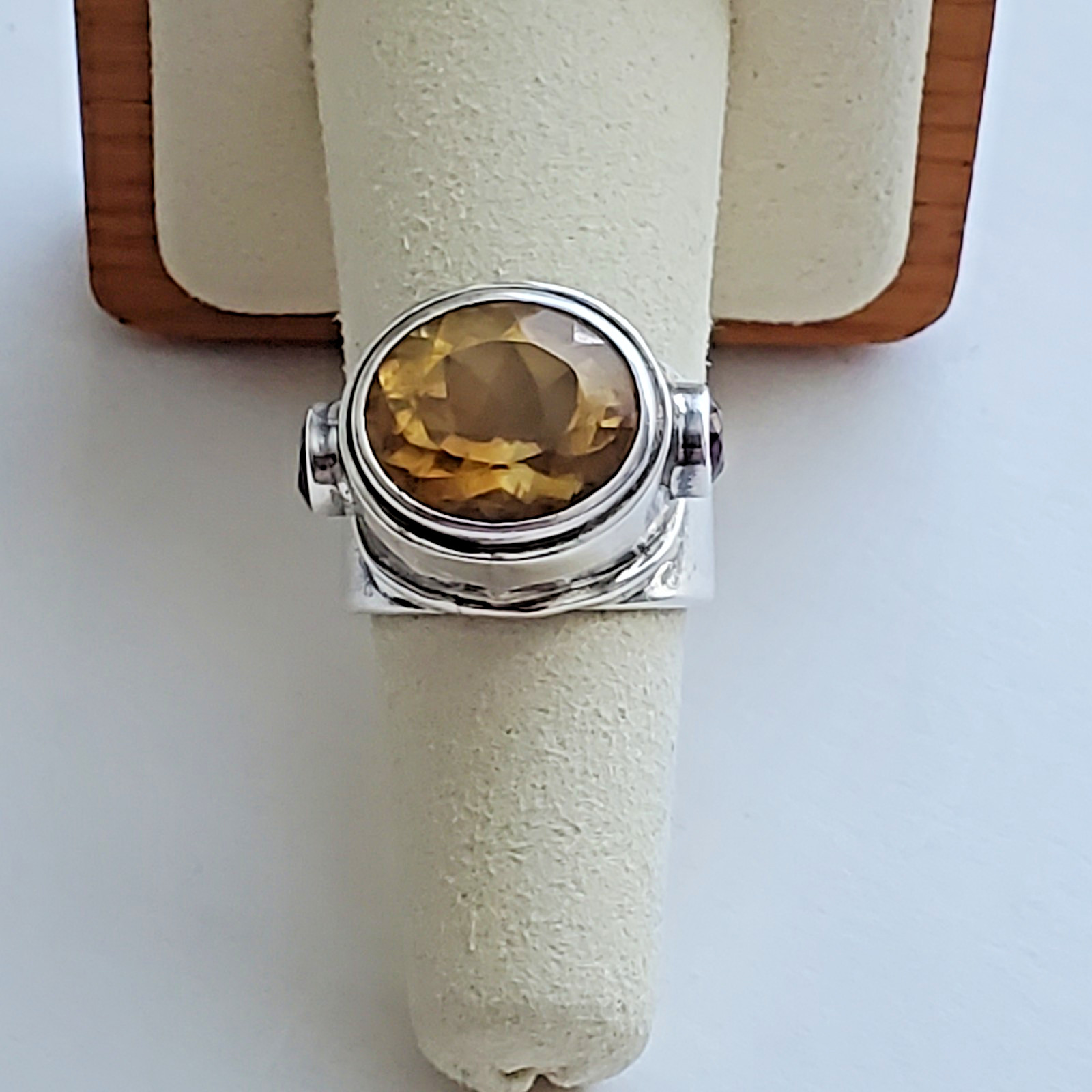 Unique Oval Citrine And Amethyst Sterling Silver 925 Wide Cocktail Ring Size 7