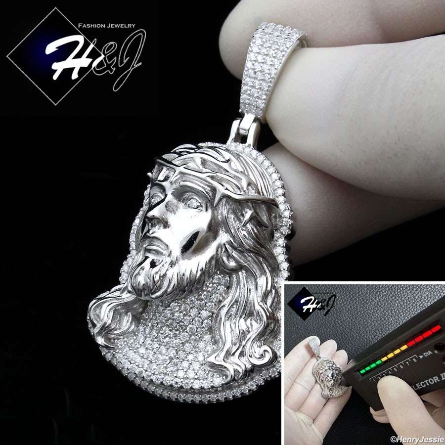 925 STERLING SILVER MOISSANITE GOLD PLATED/SILVER 3D JESUS FACE PENDANT*MP537