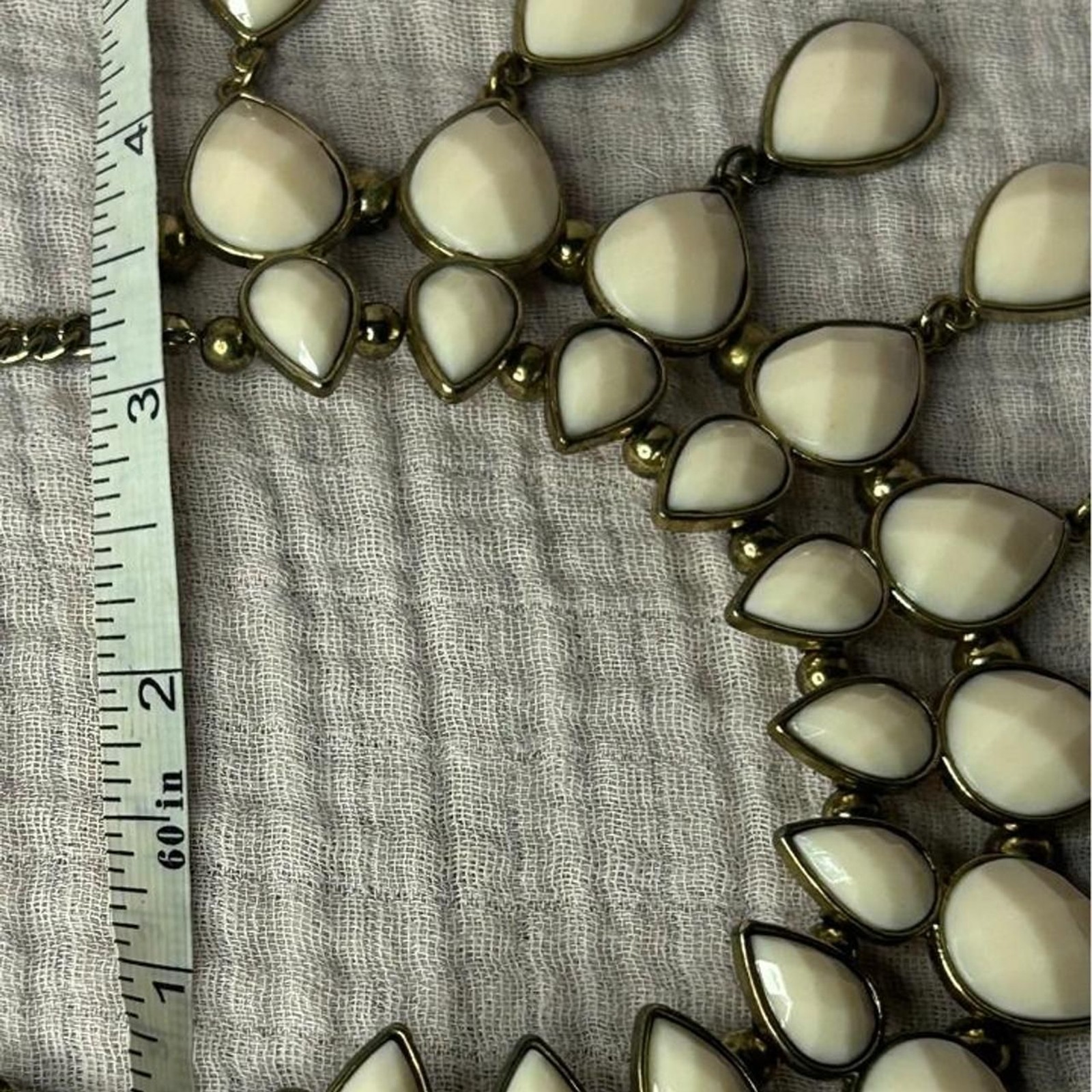 Vintage Style Cream Teardrop Bib Necklace Gold