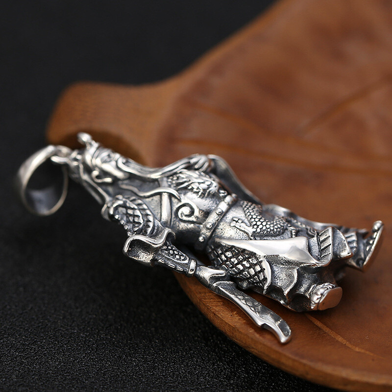 Pure Sterling 925 Silver Pendant Men Guangong God of Wealth Pendant