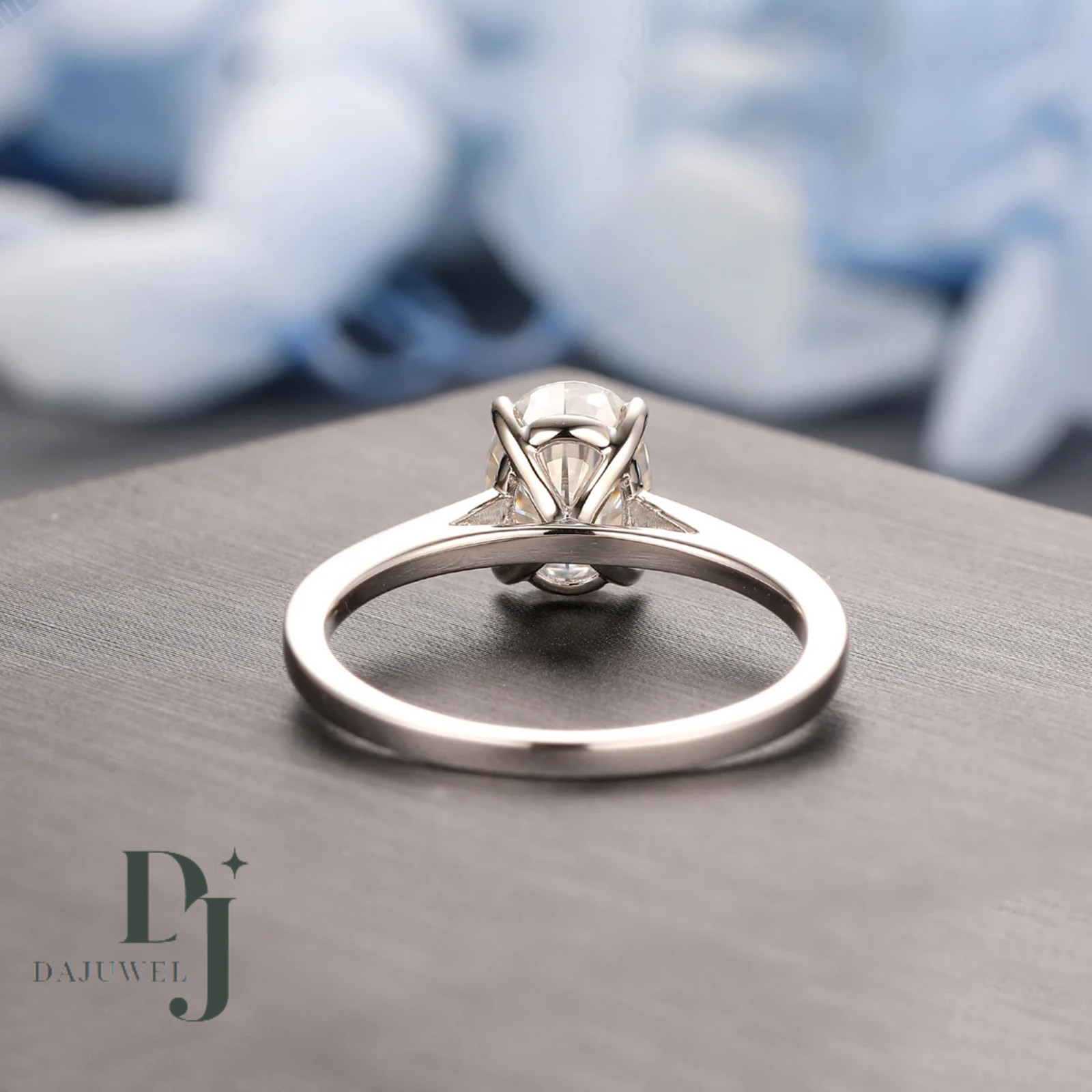 2 Carat Oval Cut Moissanite Solitaire Engagement Ring Solid 14K White Gold VVS1