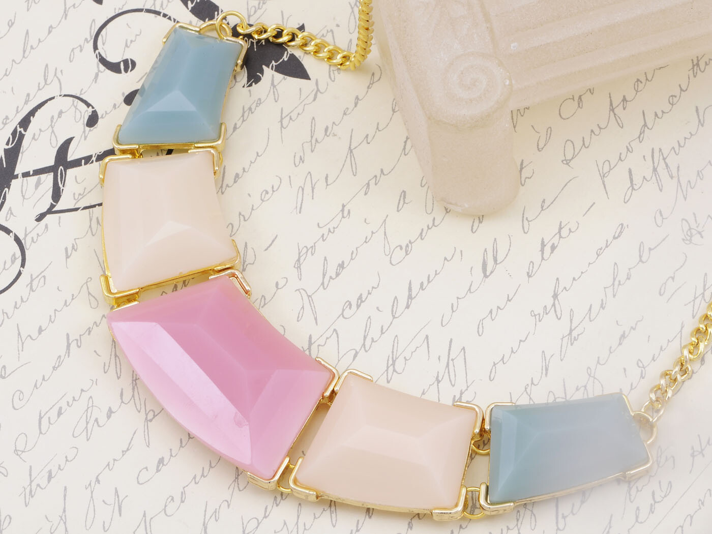 Golden Tone Contemporary Multicoloured Rectangular Bead Fashion Jewelry Necklace