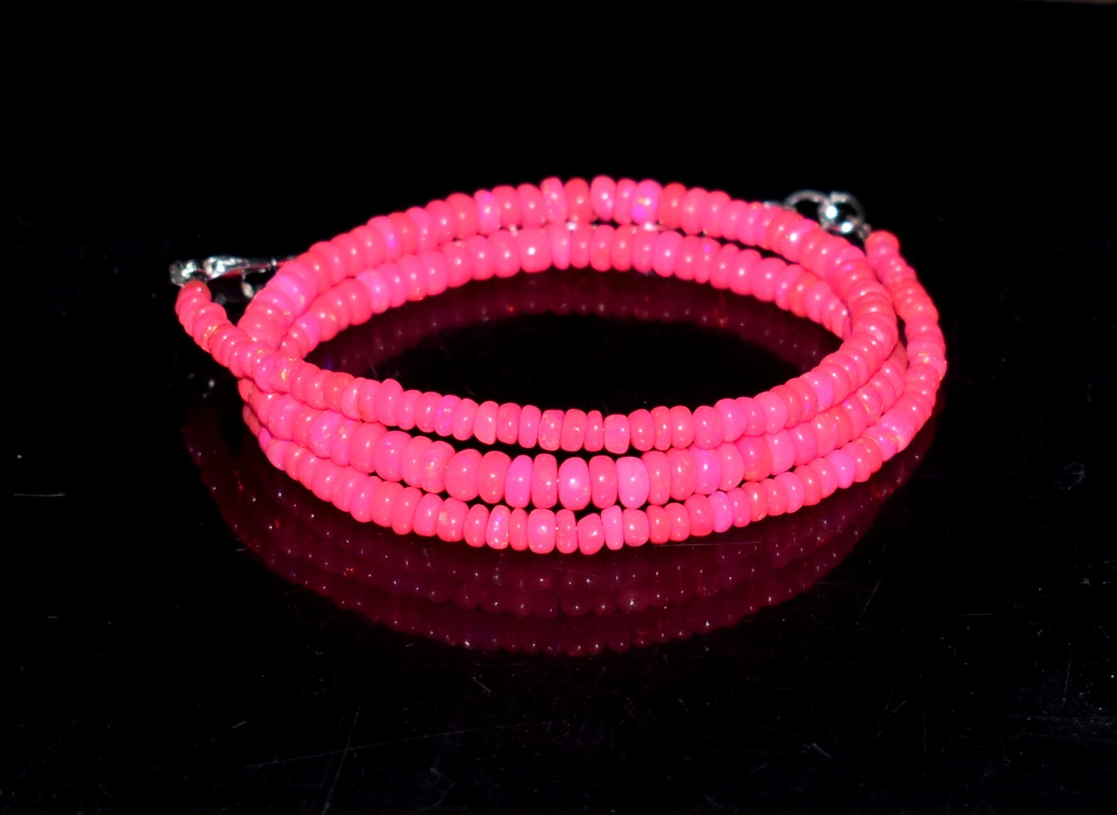 16″Natural Ethiopian Pink Opal Wello Fire Opal Gemstone Bead Necklace 3-4mm
