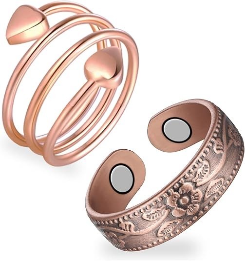 Feraco 2PCS Copper Rings for Women,99.99% Pure Copper Magnetic Thumb Ring with M