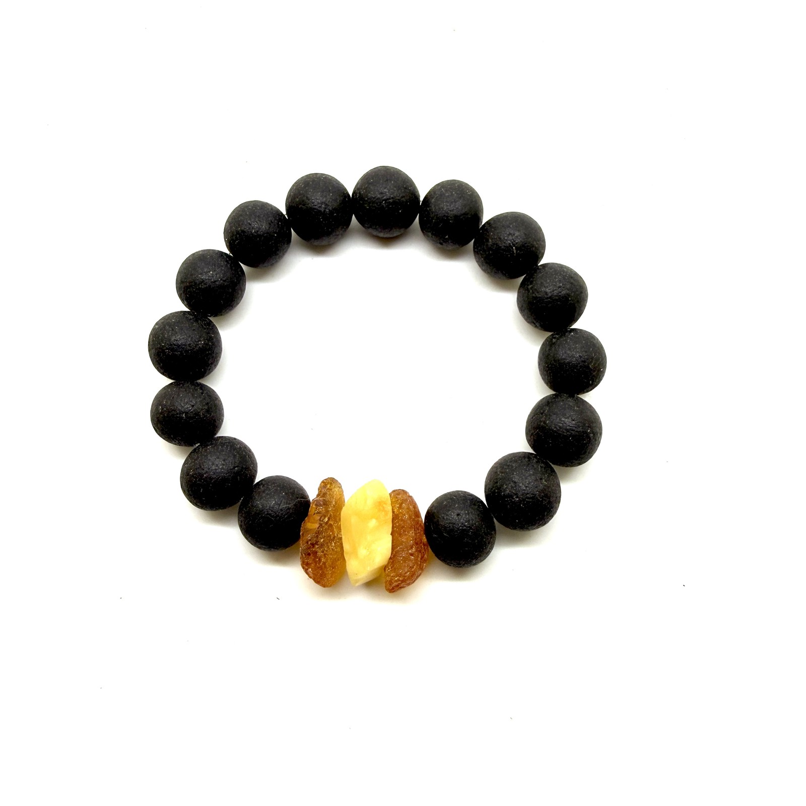 Natural Baltic Amber Healing Bracelet black 12mm Beaded Gift for Her 16.9g