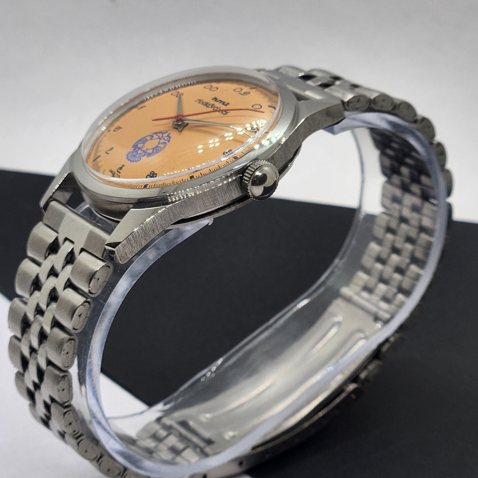 Vintage HMT Janata Kannada Orange Face Mechanical Hand Winding Wrist Watch A48