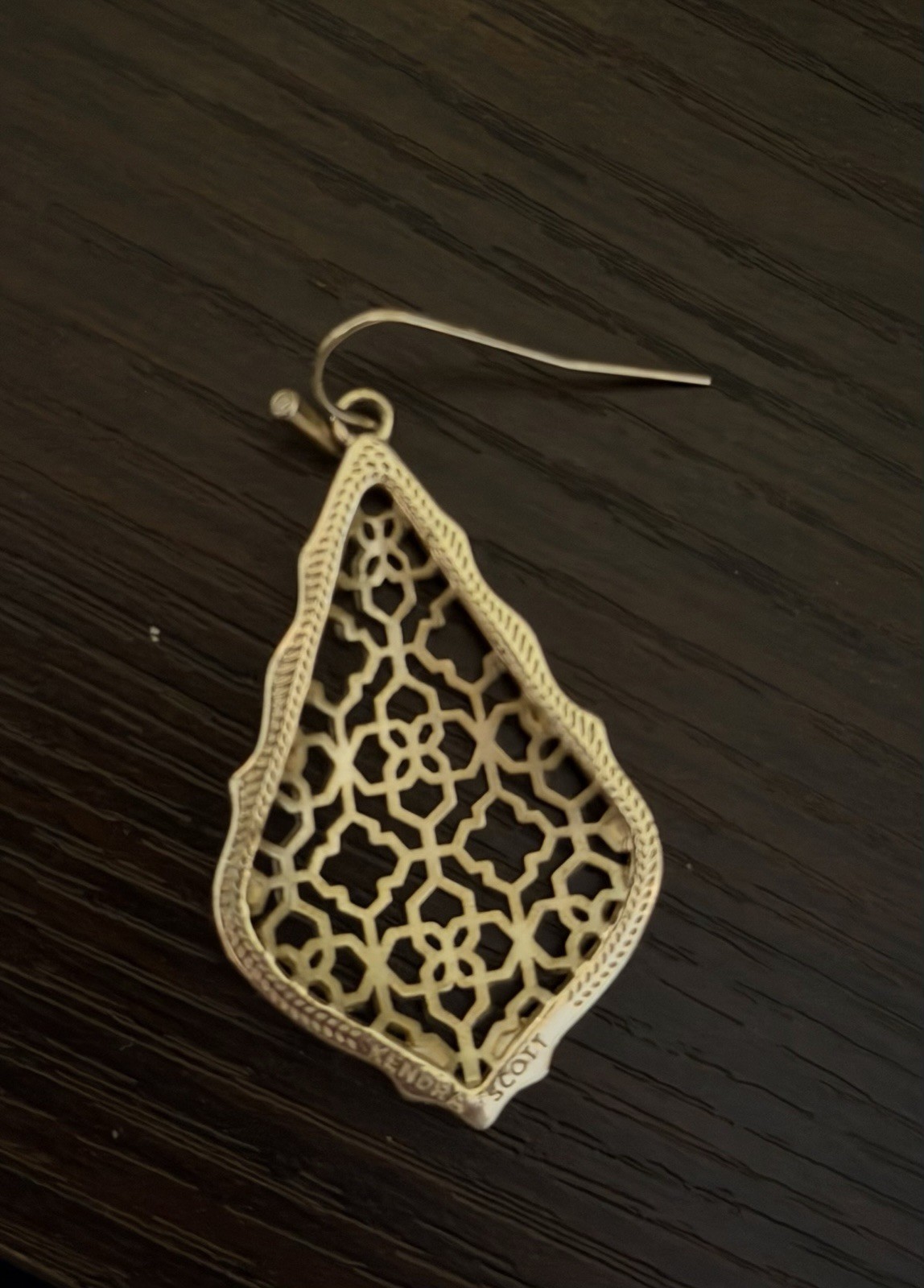Kendra Scott Gold Teardrop Filigree Dangle Hook Earrings No Stone