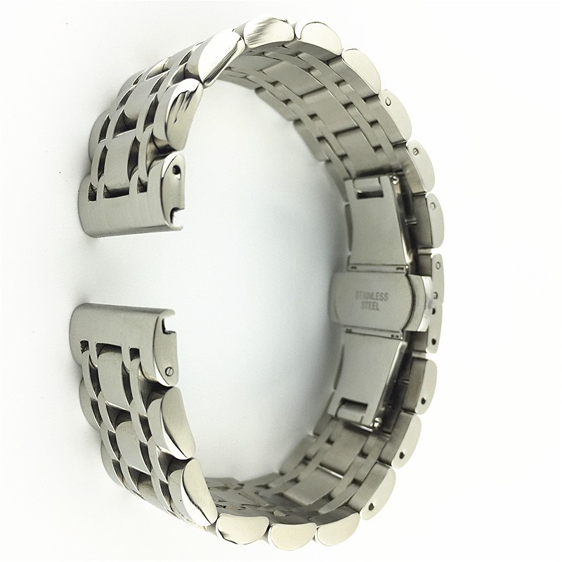 High End 7 Bead Stainless Steel Solid Watch Band Strap 14mm-26mm Butterfly Clasp