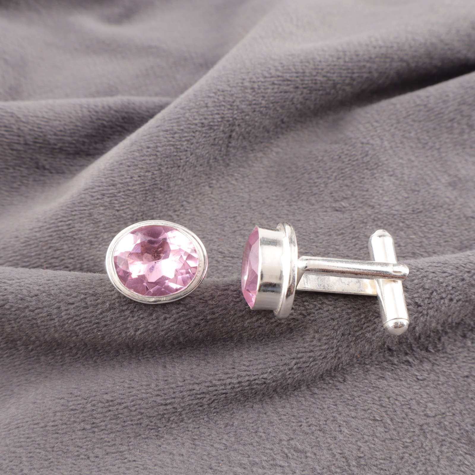 Pink Morganite Gemstone 925 Sterling Silver Men’s Cufflinks Jewelry Gift For