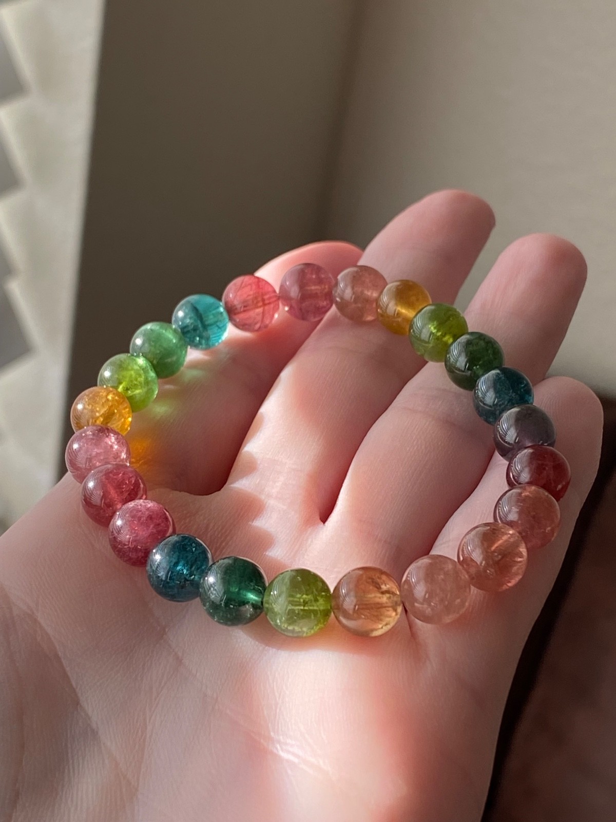Certified Natural Multicolor Tourmaline Bracelet 8.4mm Rainbow Gemstone 6.5″