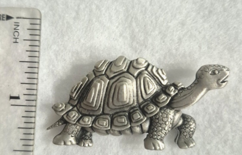 Vintage: Silver Pewter Tortoise Brooch Signed JJ