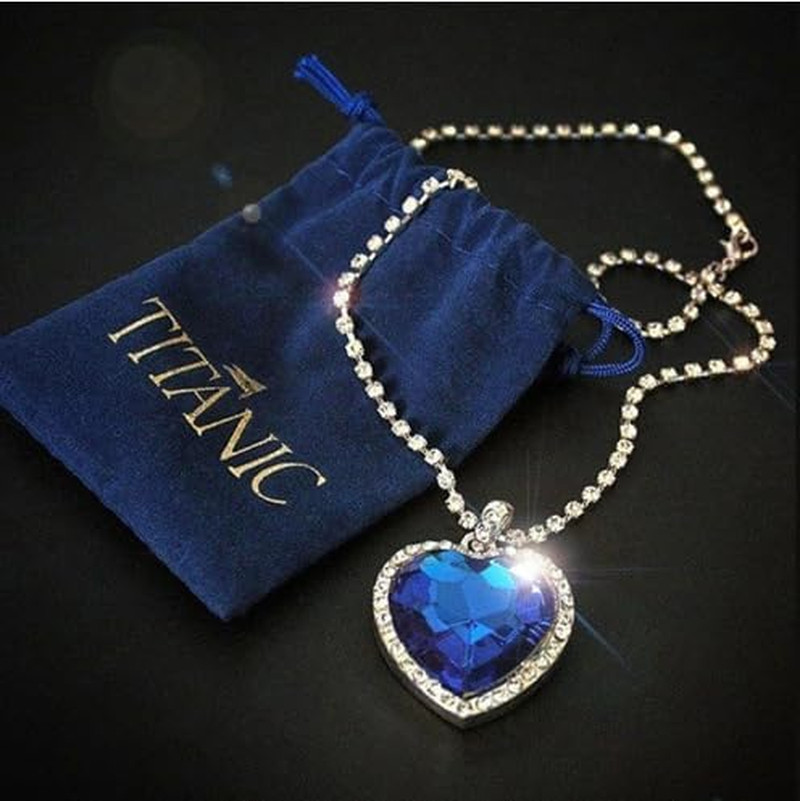 Titanic Heart the Ocean Simulated Blue Sapphire, Silver Necklace Pendants Jewelr