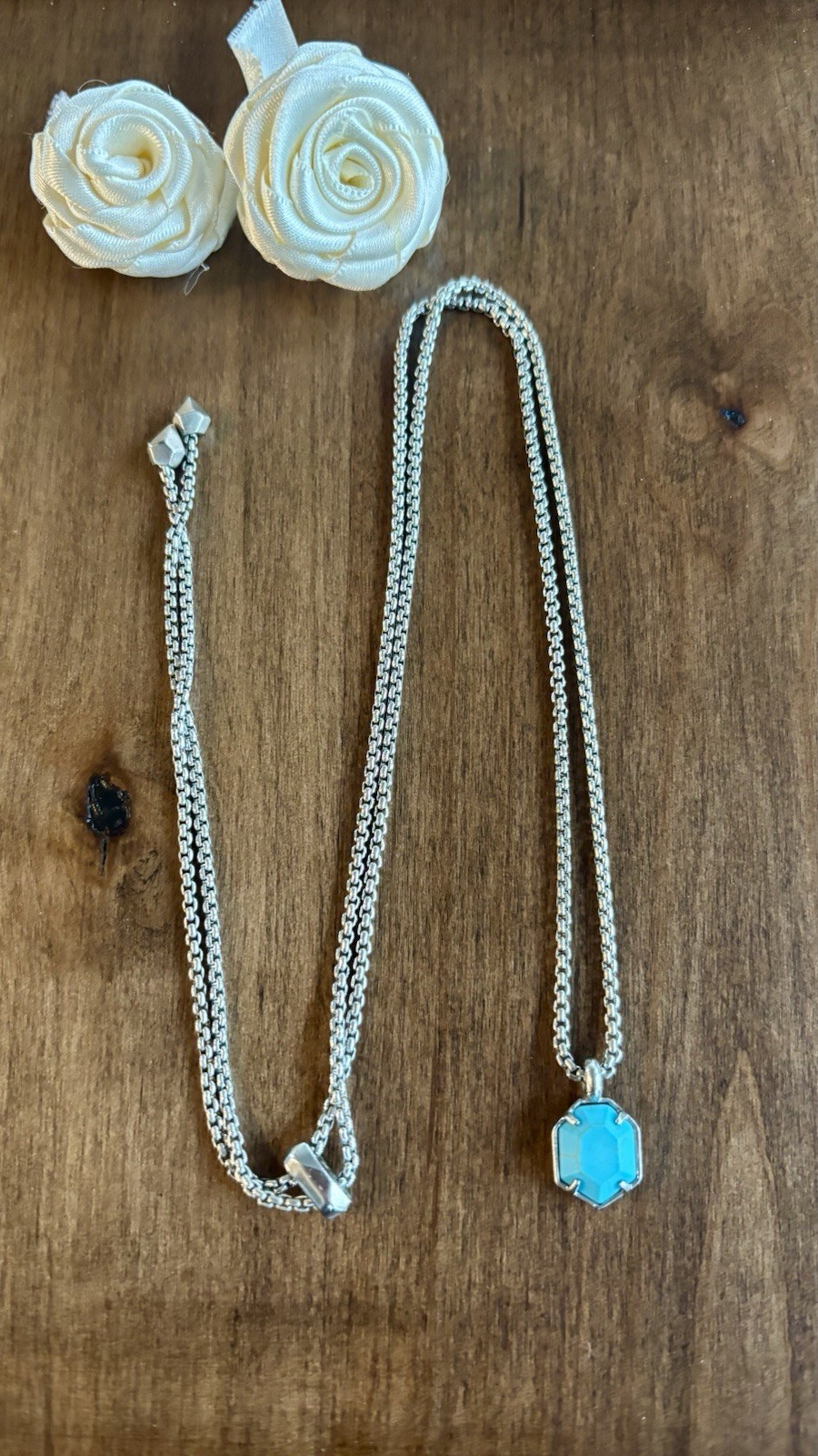Kendra Scott ~ Teo ~ Turquoise Pendant with Silver Tone Adjustable Slider Chain