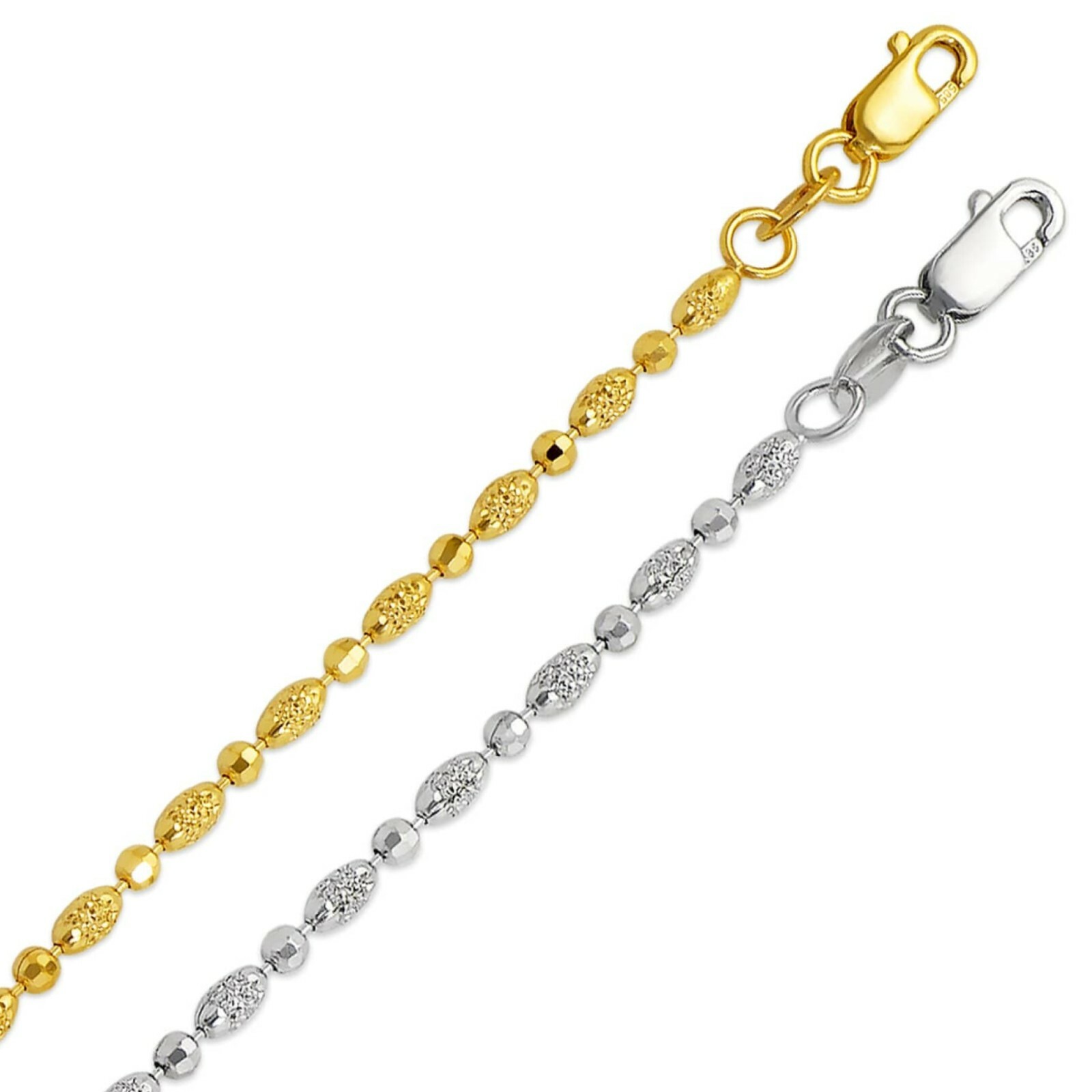 Ball Bead Chain 2mm Diamond Cut Necklace Women Real 14K Yellow White Solid Gold