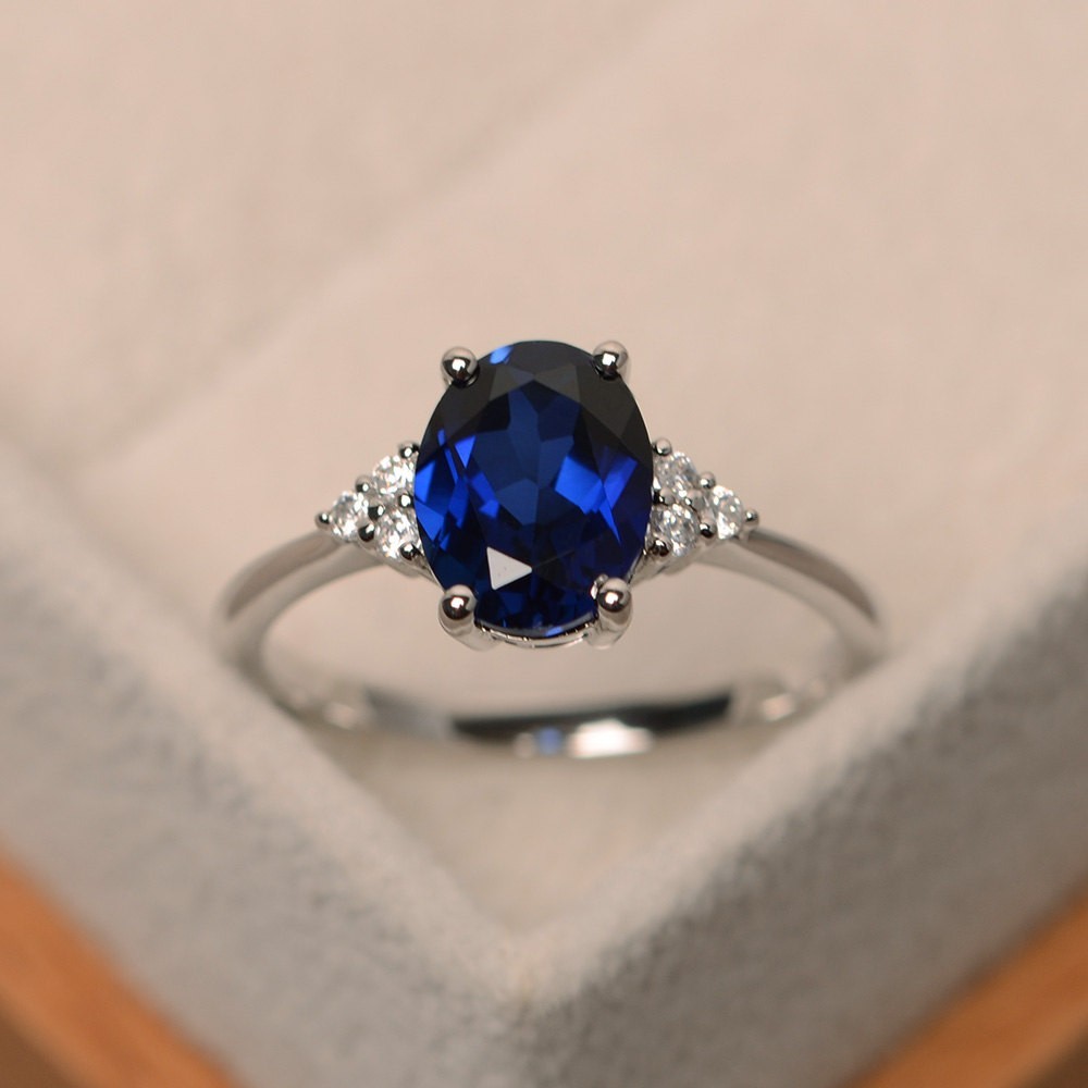2.15 Ct Oval Cut Natural Sapphire Diamond Wedding Ring 14K White Gold Size 7