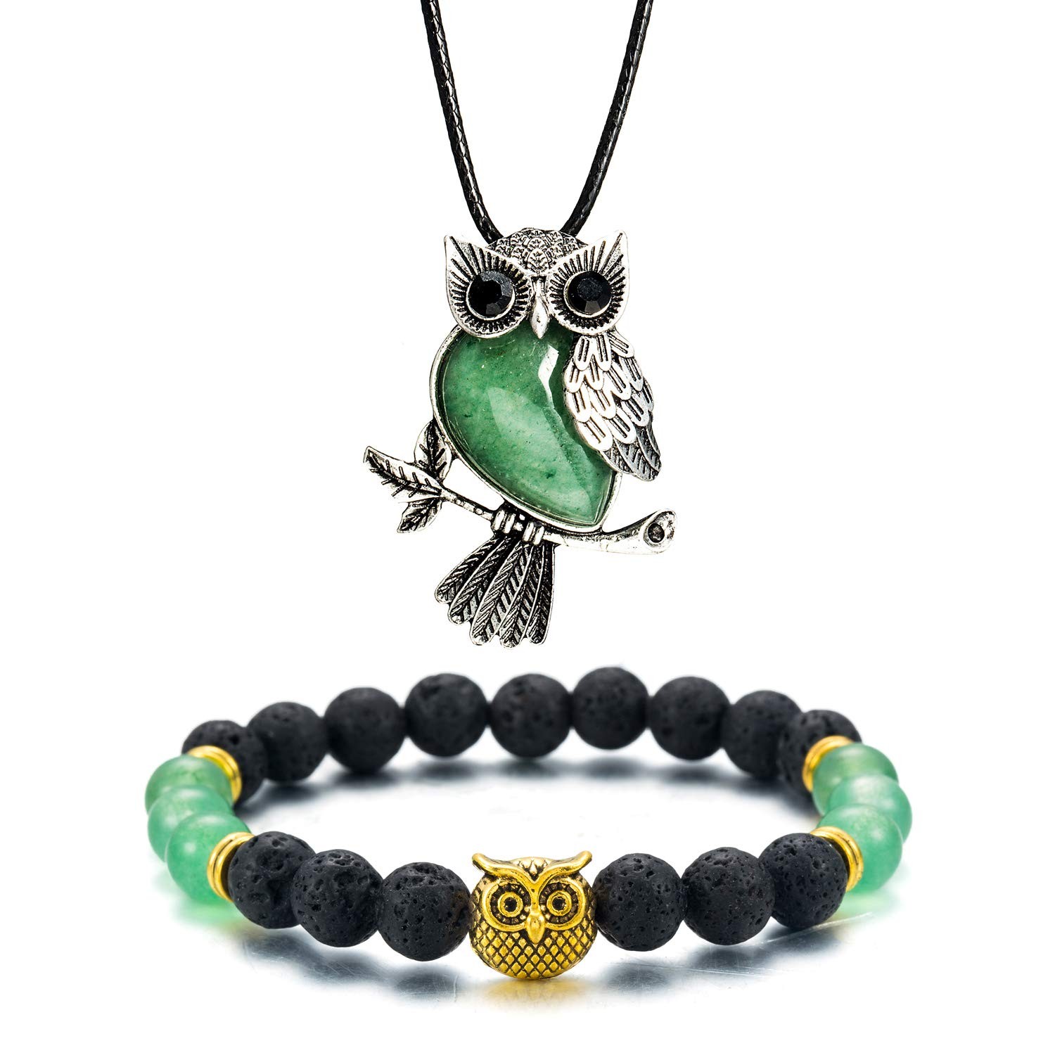 Softones Owl Healing Crystals Necklace Bracelet Set – Reiki Spiritual Energy…