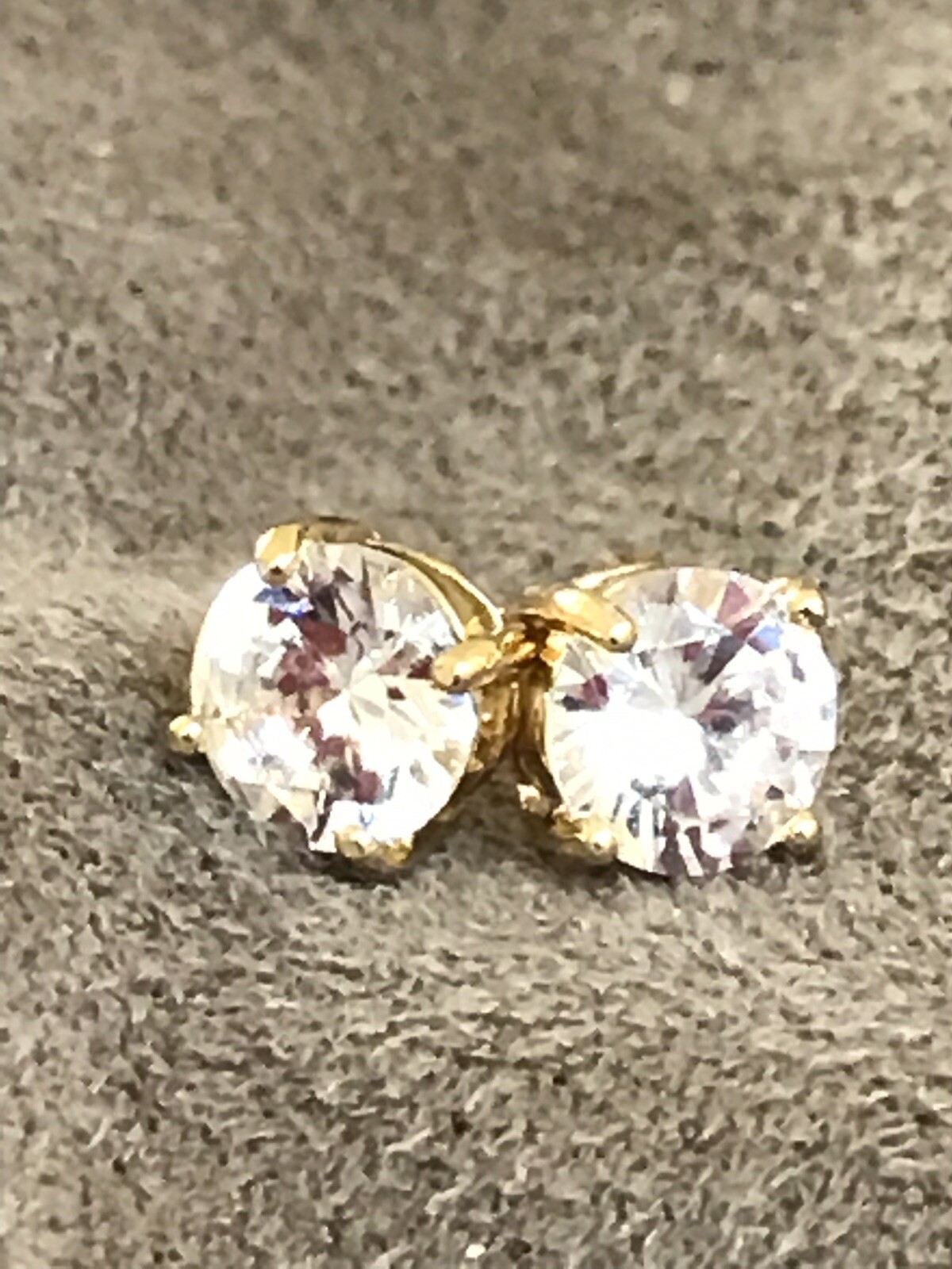 White Cubic Zirconia Earrings 6mm 14k Gold Plated Sterling Silver Best Quality