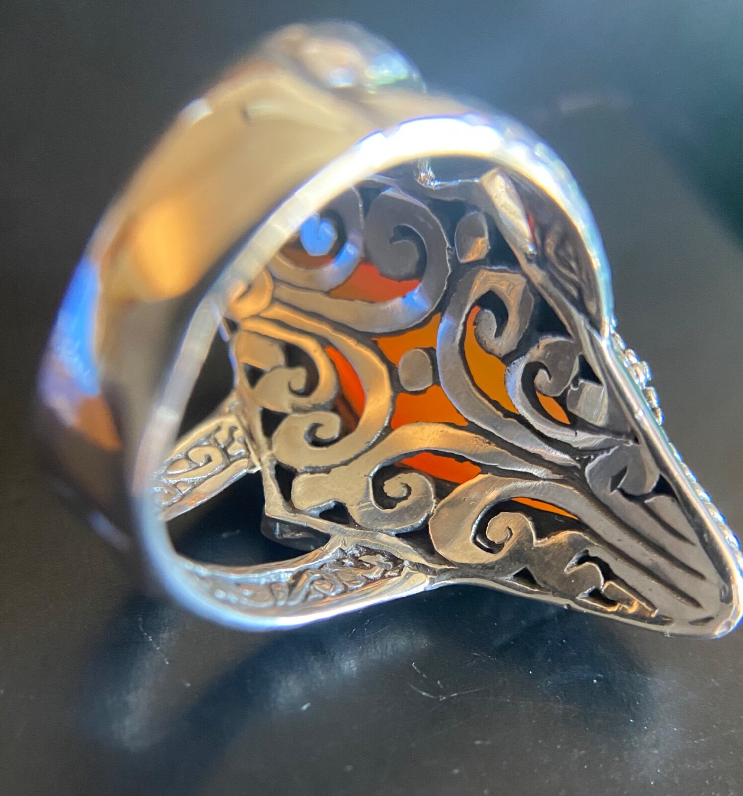 Sarda, Bali Handmade, Elegant, Carnelian & Sterling,Dinner Ring Sz 6.75; 7.75