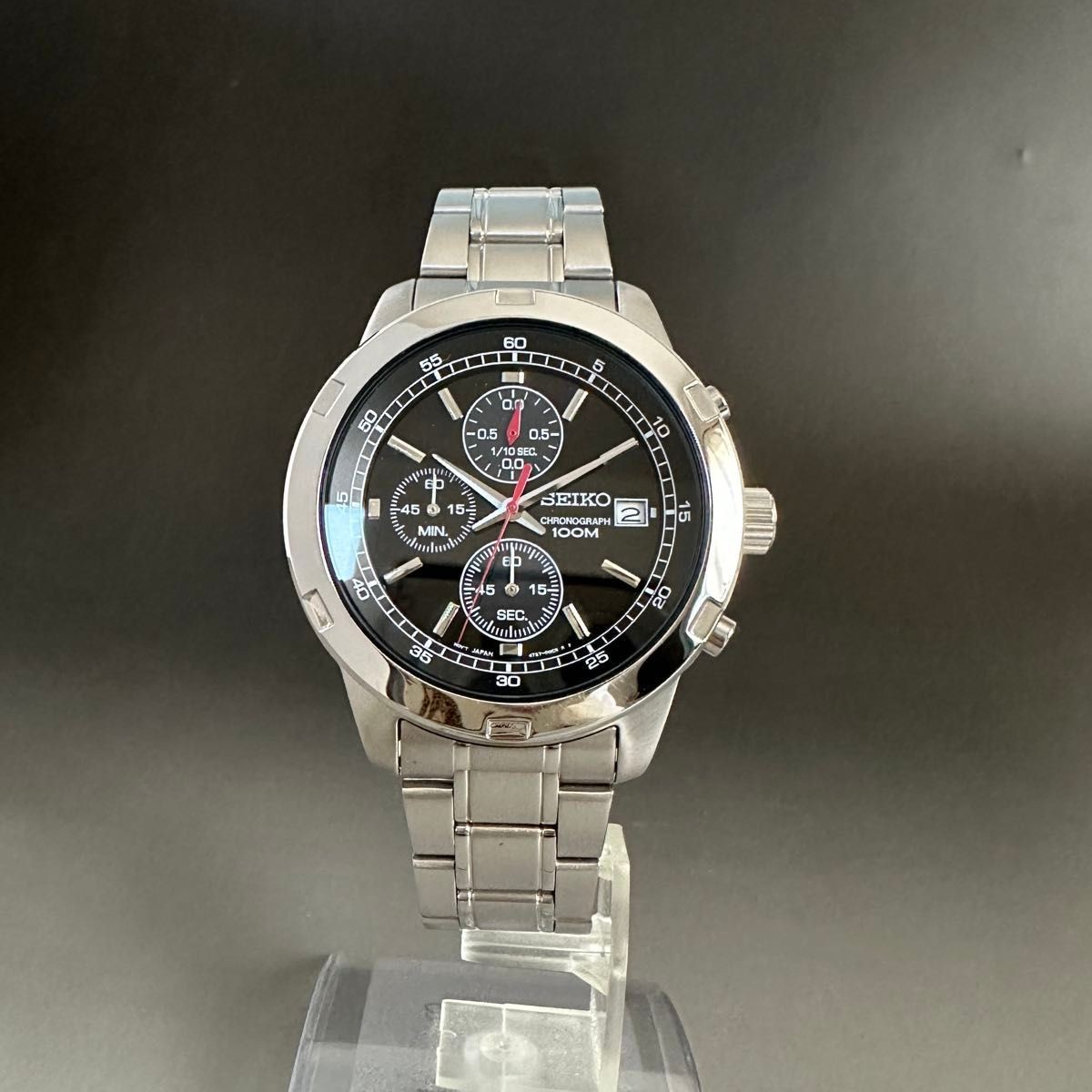 New SEIKO Men’s Watch Chronograph Overseas Model Black Dial Quartz Waterproof Bl