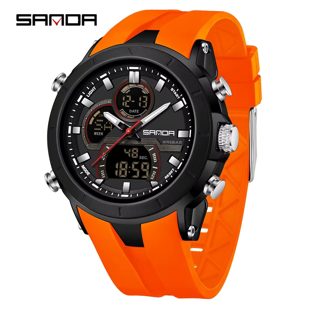 SANDA 6279 Hot Sale Digital Watch for Man Dual Display Large Dial Auto Date Lumi