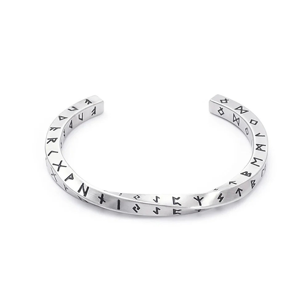 Bracelet d’ouverture Mobius en acier inoxydable 316L, Runes Viking, pour hommes