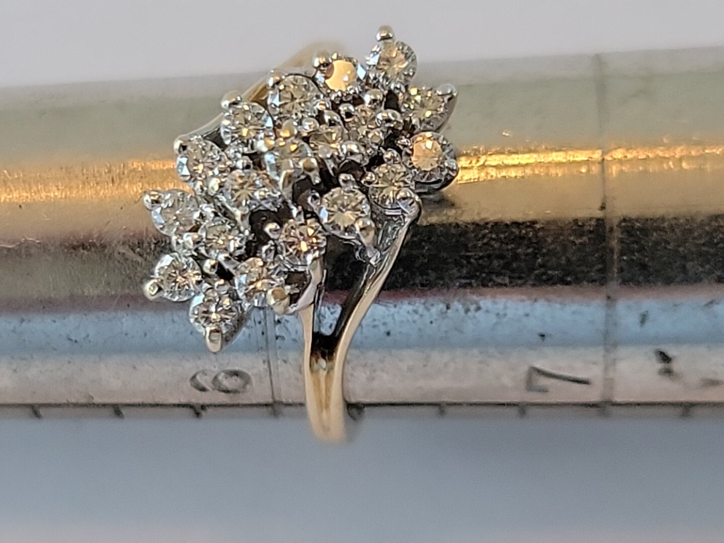 Diamond Waterfall Cluster Cocktail Ring 4.40 Grams 14k Gold .50 In Diamonds