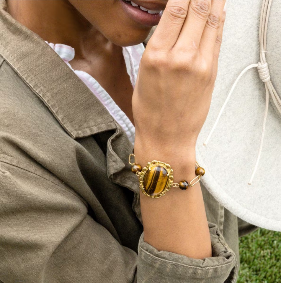 Yellow Tigers Eye 13.00ctw Bracelet ION Plated YG Stainless Steel (7.50-9.0In)