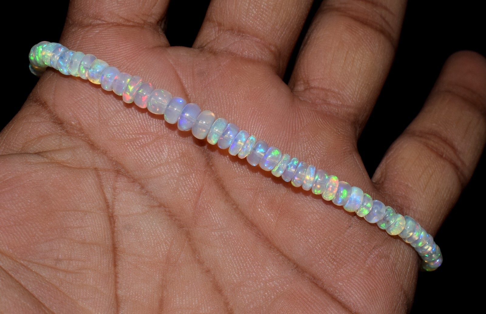 925 Sterling Silver Natural Ethiopian Opal Gemstone Beads 7″Bracelet ##F1730