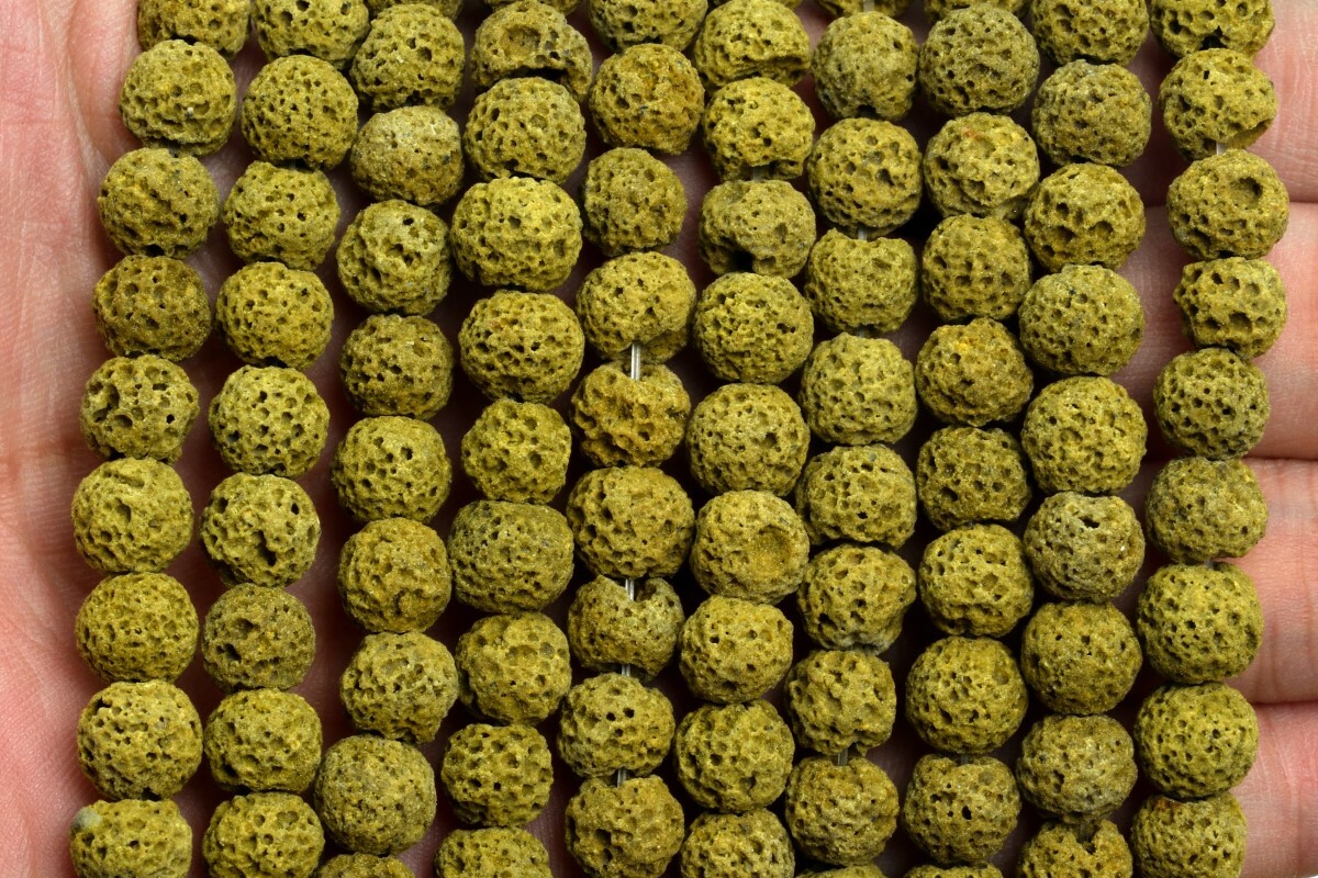 8MM Natural Mustard Yellow Volcanic Lava Beads Grade AB Round Loose Beads 15″