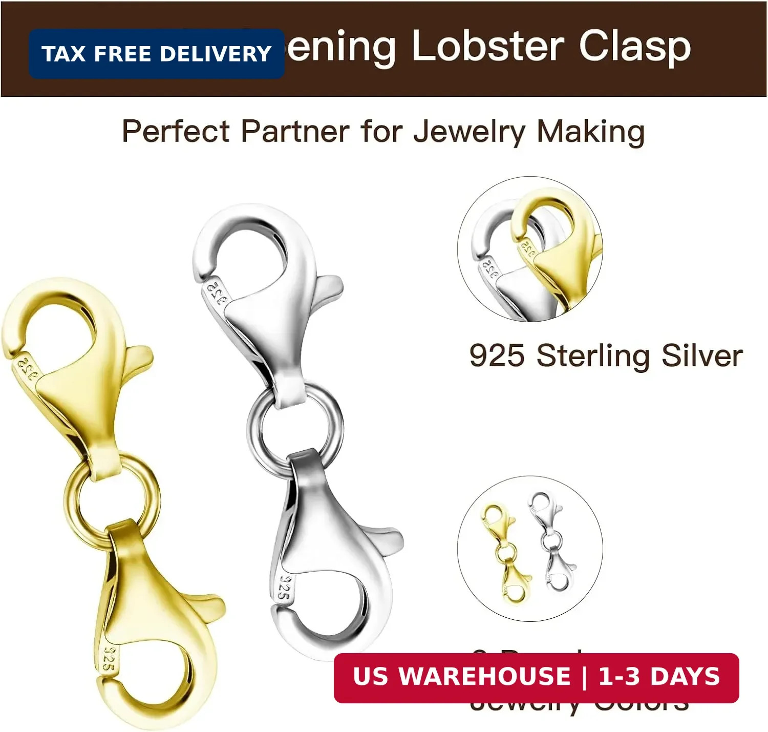 2 Pcs 925 Sterling Silver Double End Design Lobster Clasp 9MM Chain Extender Dou