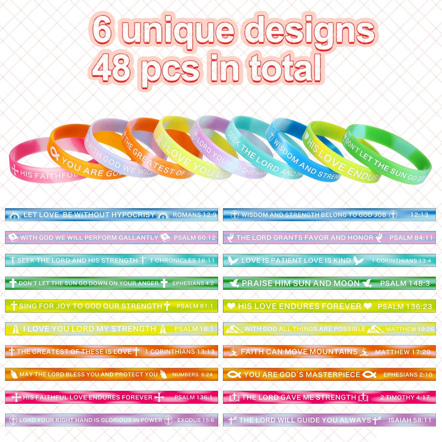 60 Pcs Religious Silicone Bracelets Bulk Bible Verse Bracelet