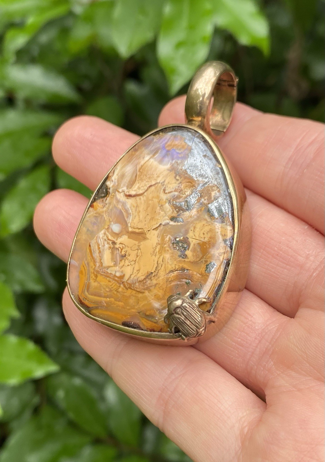Large Stephen Dweck OOAK One-of-a-Kind bronze Opal pendant with Adam Beetle