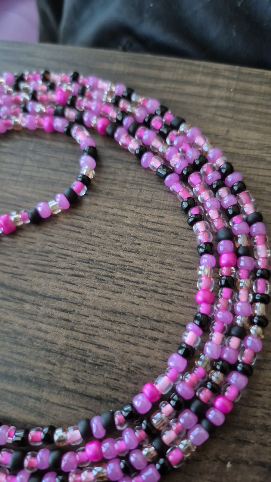 Handcrafted Multi Color Pink and Black Tie on Waistbead