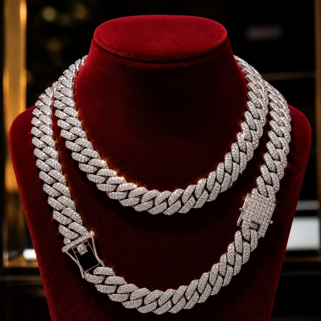Miami Cuban Link Chain Iced Out Stainless Steel Necklace New Condition