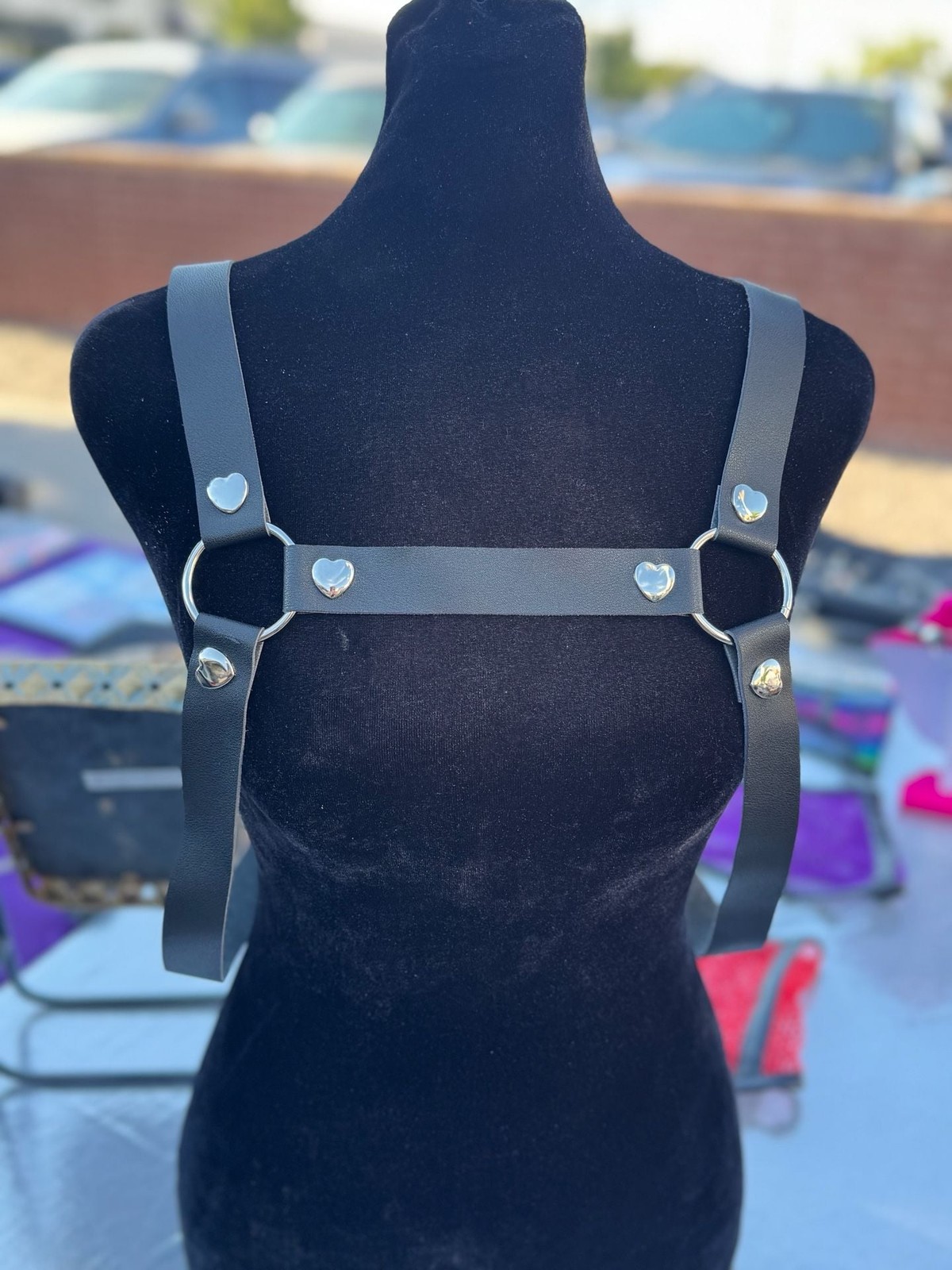 Gothic Faux Leather Body Harness with Heart Rivet Studs