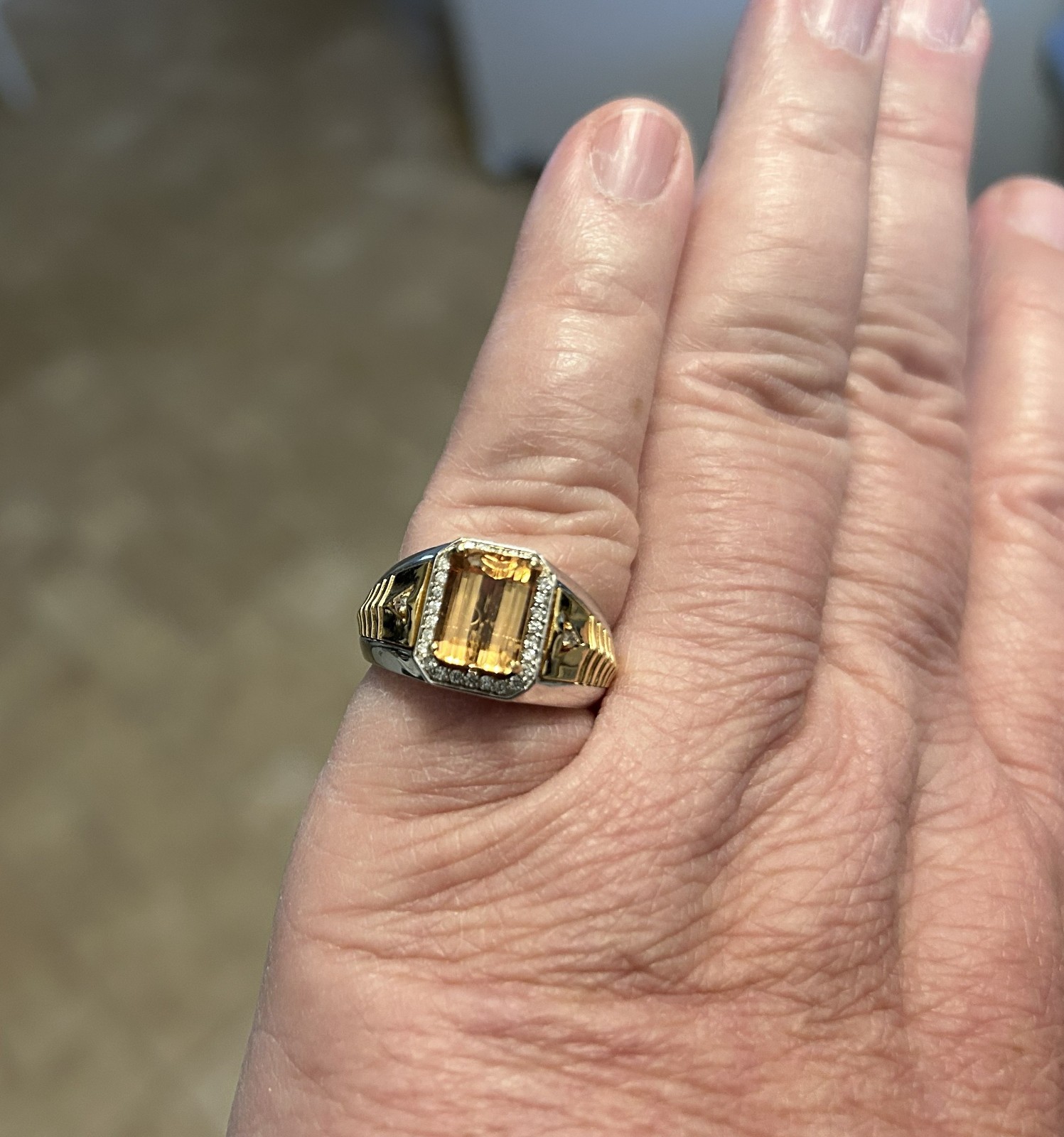 Imperial Topaz and Diamond Men’s Ring 18k Two Toned Gold