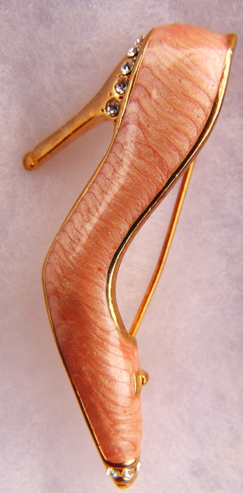 PINK RHINESTONE HIGH HEEL SHOE BROOCH PIN~ 2 1/8″ ~ 18KT GOLD PLATED ~NEW IN BOX