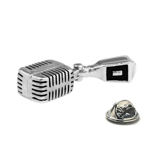 Microphone Pin Silver Black 3D Design Studio Mic Lapel Pin Recording Studio Radi