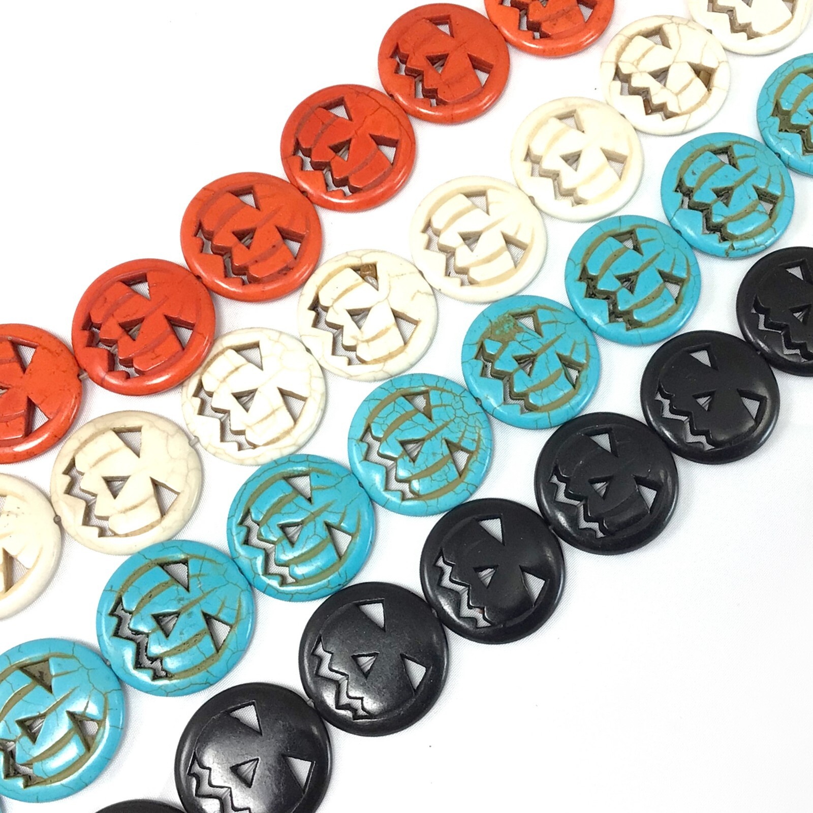 Halloween Pumpkin Magnesite Turquoise Bead 15″ Black Orange White Free Shipping