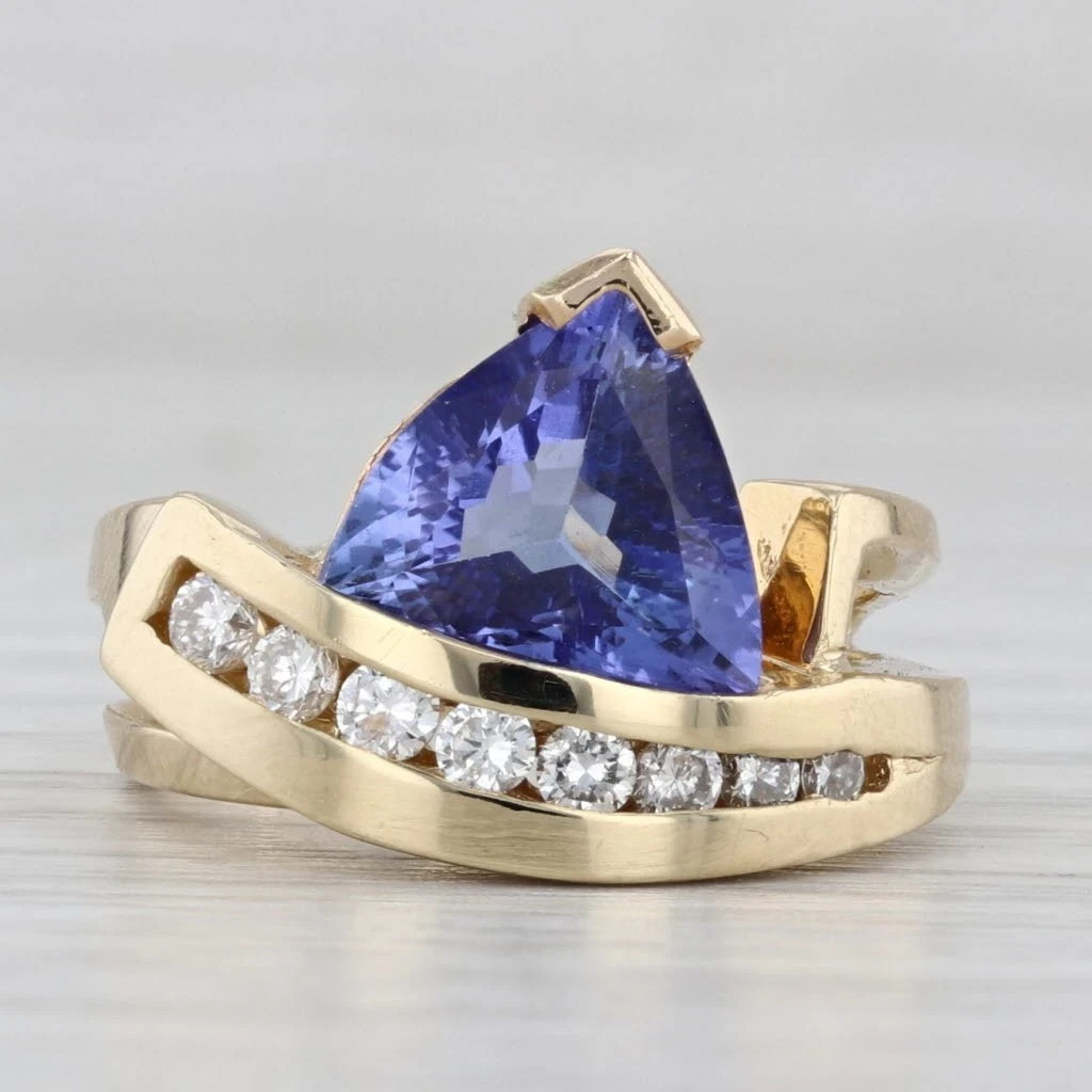 2.91ctw Tanzanite Diamond Ring 14k Yellow Gold Size 7 Abstract Bypass