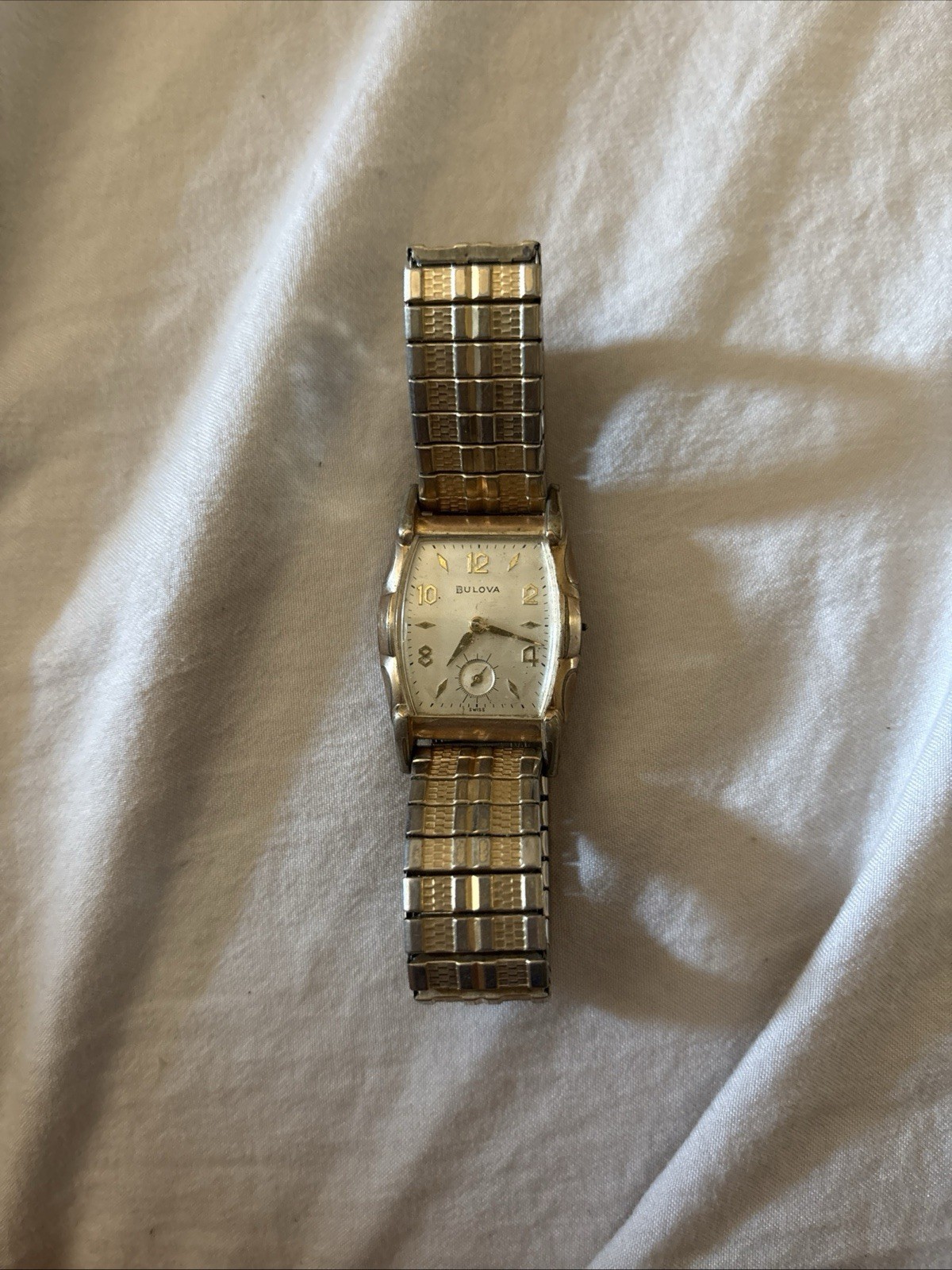Bulova Vintage 1950s Tonneau 10k gold Filled Silver Dial