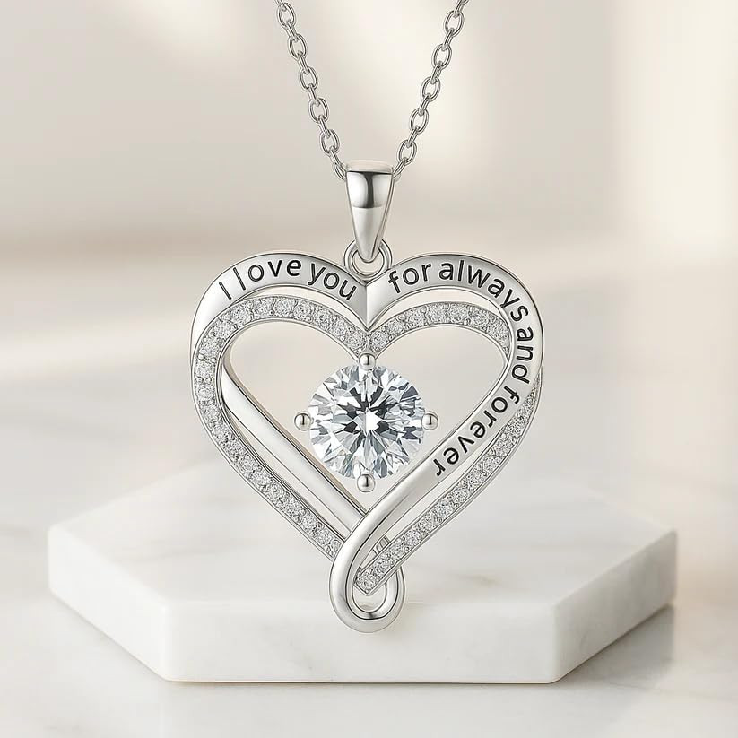 925 Silver Heart Necklace for Wife, Infinite Love Knot with Gift Box