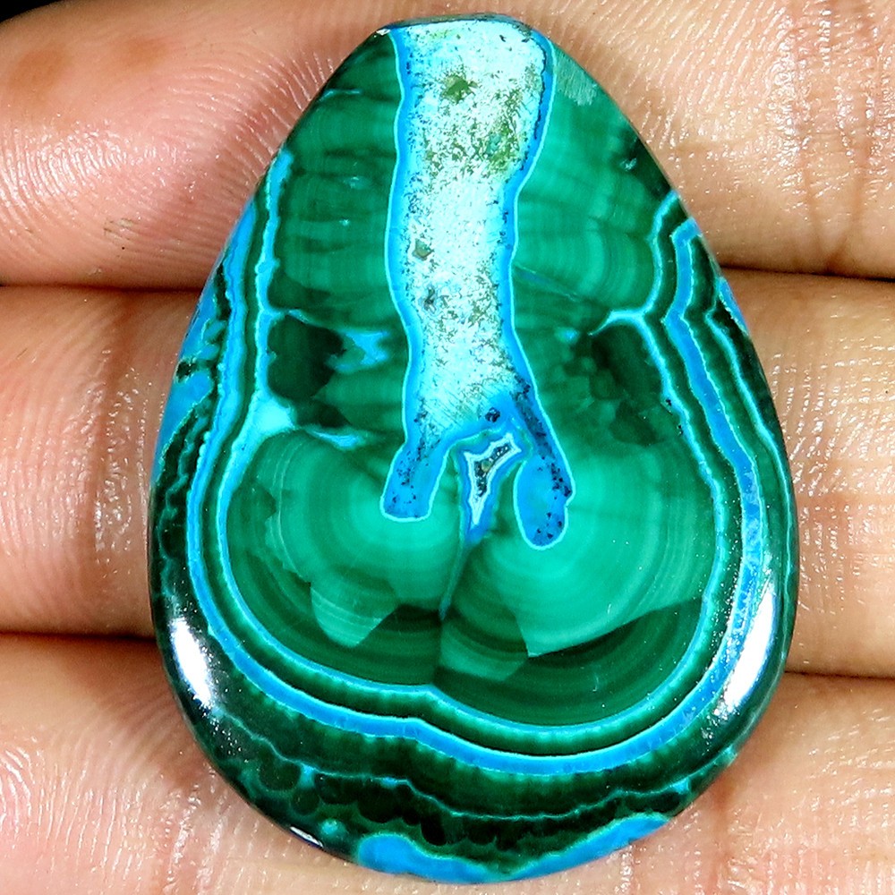 natural MALACHITE CHRYSOCOLLA pear cabochon gemstone 84.05 Cts.(29 x 40 x 06 mm)