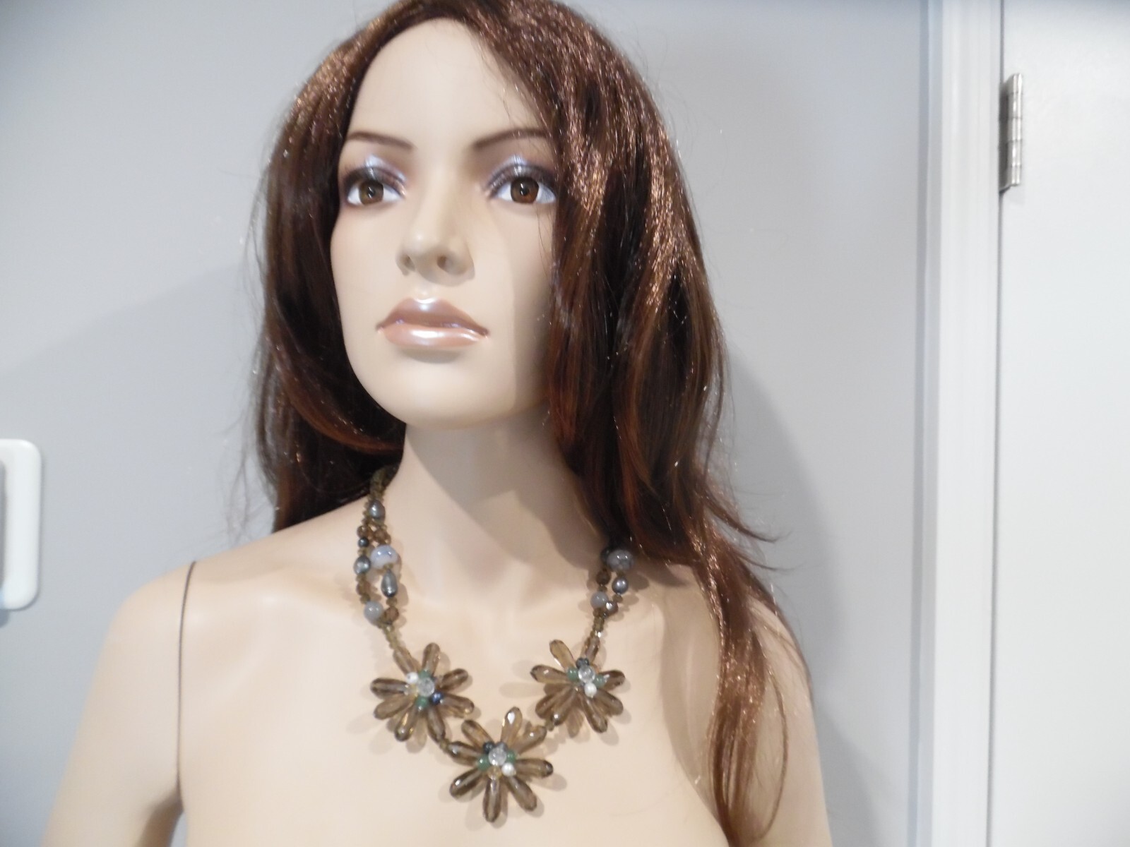 Beaded Cluster Statement Necklace Gemstone and Crystal Art Glass- Gorgeous! Wow!