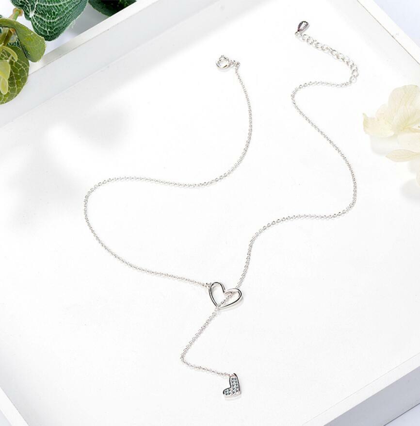 ZARD Heart Charm CZ Pave Sterling Silver Pendant Lariat Y Necklace