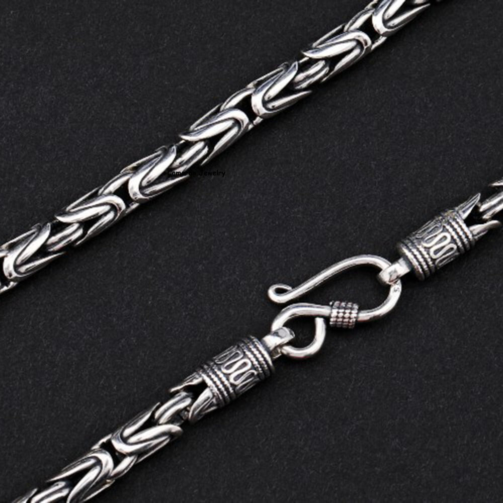 Solid 925 Sterling Silver Chain 4mm-8mm Byzantine Necklace For Men Women 18-30in